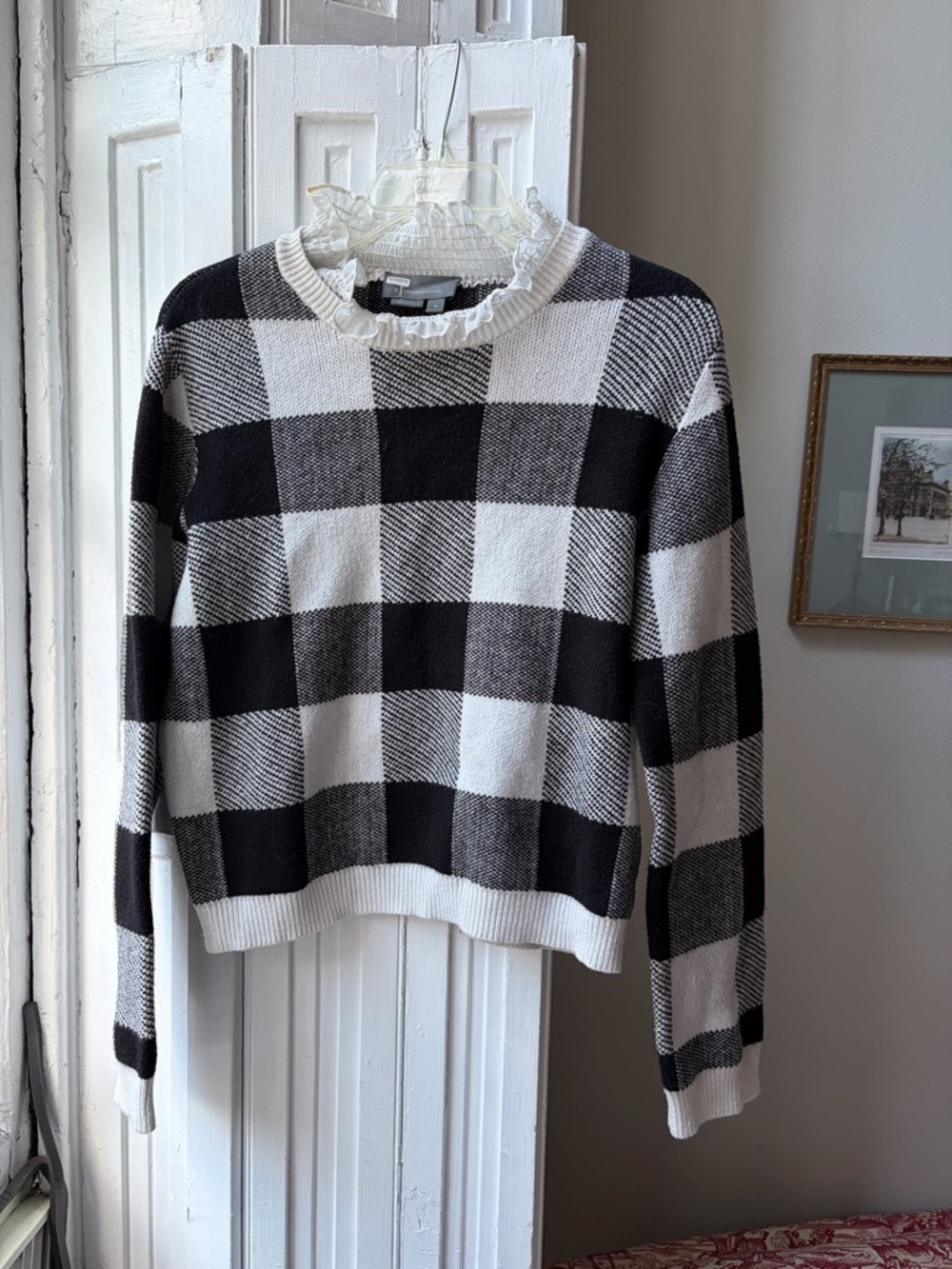 Anthropologie/ Nuuly Plaid Ruffle Neck Women's Sweater